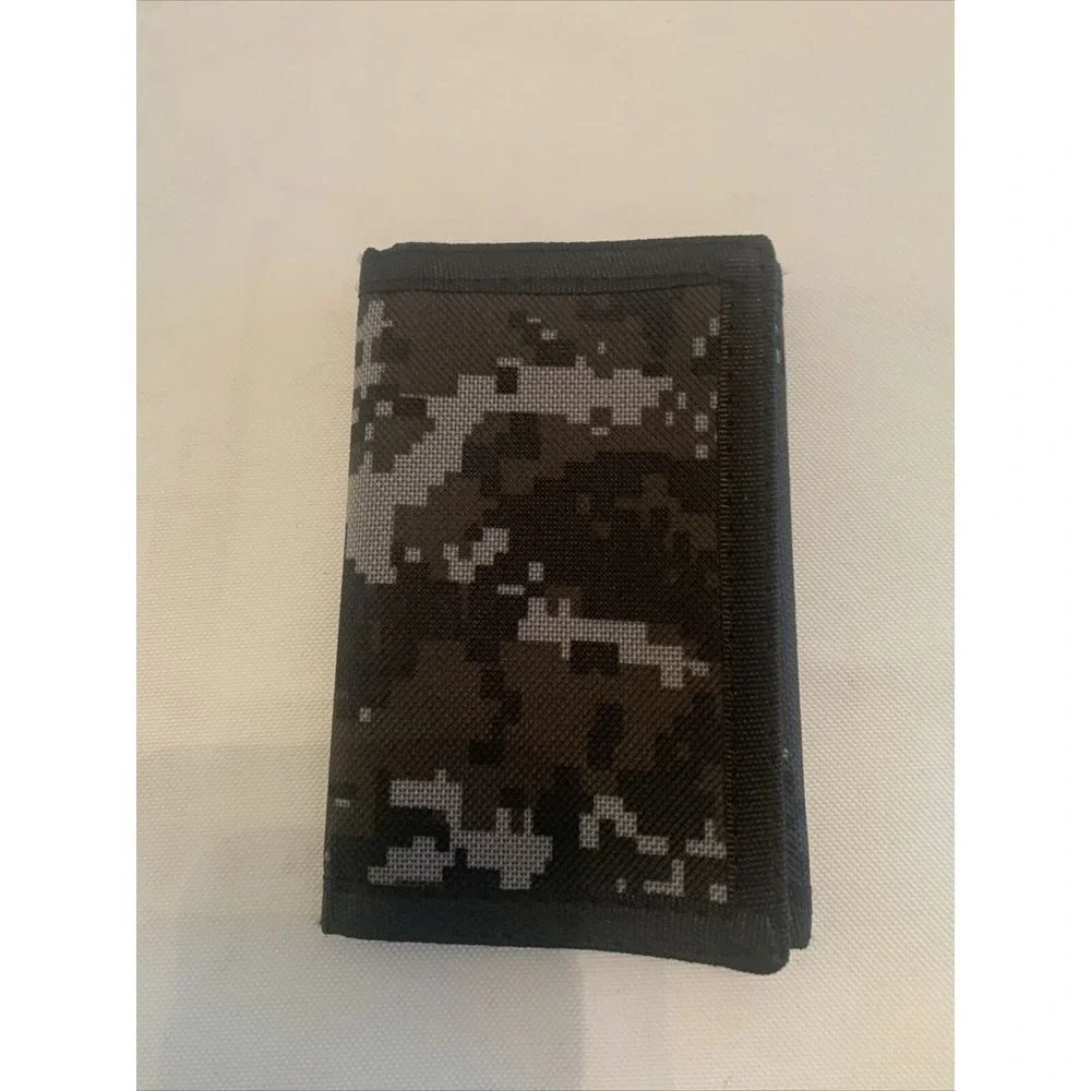 Tri-fold Wallet Mens Small Grey Digital Camo Tactical Canvas Hook Loop Key Clip